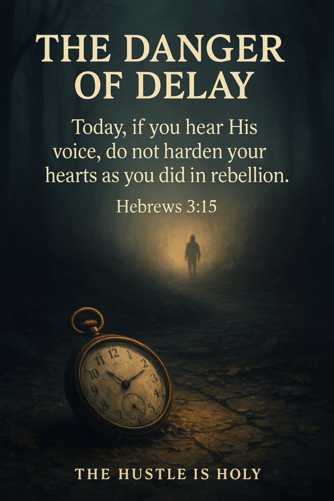 A foggy path with a broken pocket watch, symbolizing missed divine moments and delayed obedience.