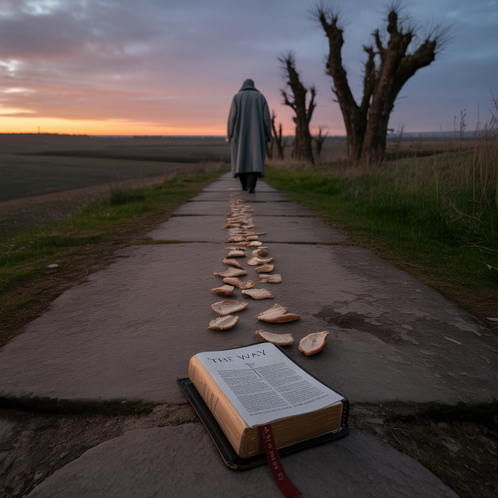 A person fading into twilight, leaving behind a burned trail of truth, showing how compromise happens gradually.
