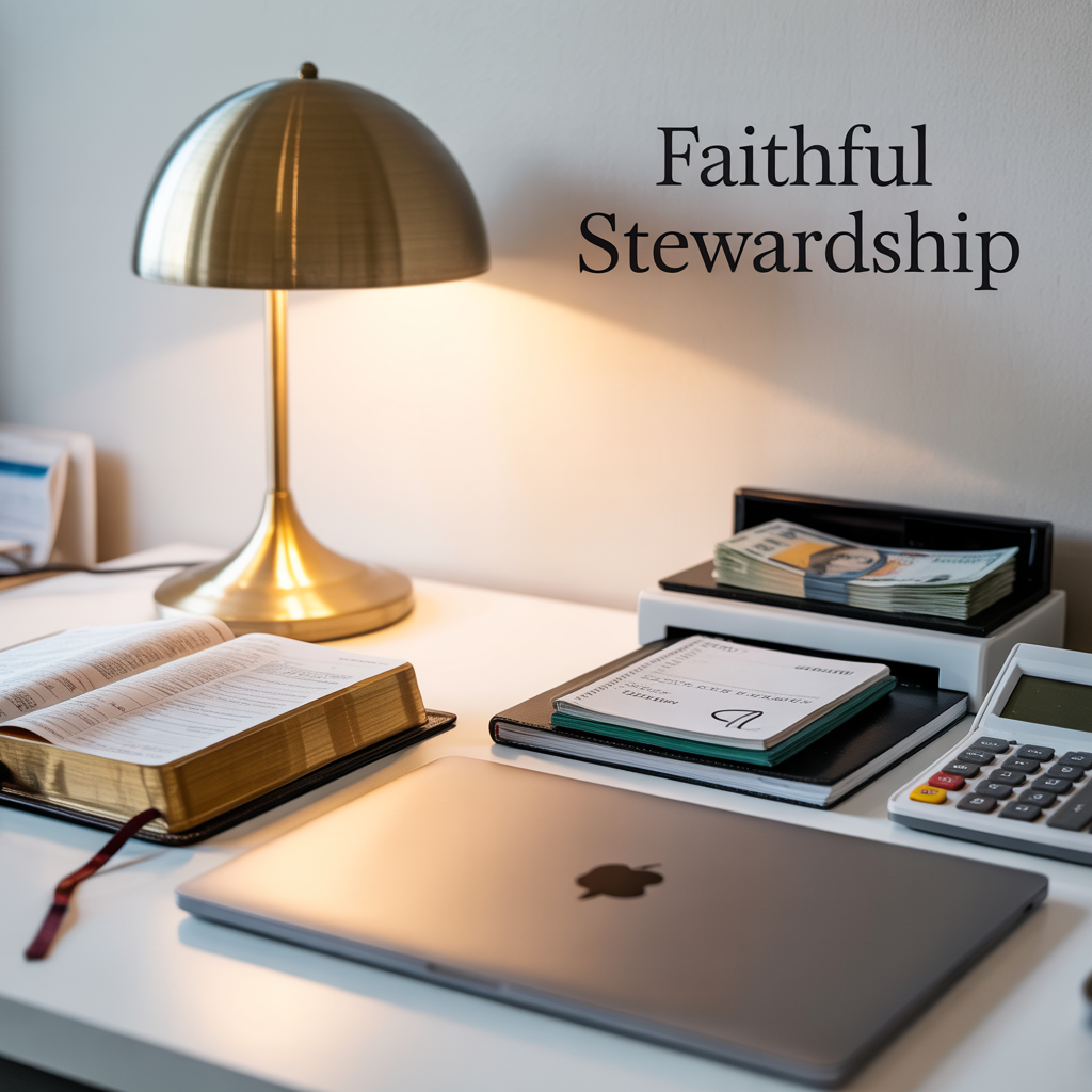 Bible on desk with lamp symbolizing financial faithfulness and spiritual discipline