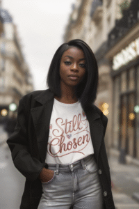 t shirt mockup of an ai generated woman in a stylish old money fashion outfit m39506 The Milestones The Message The Ministry