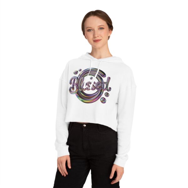 Cropped Hooded Sweatshirt - "Blessed" logo Design, Trendy Women's Apparel - Image 3
