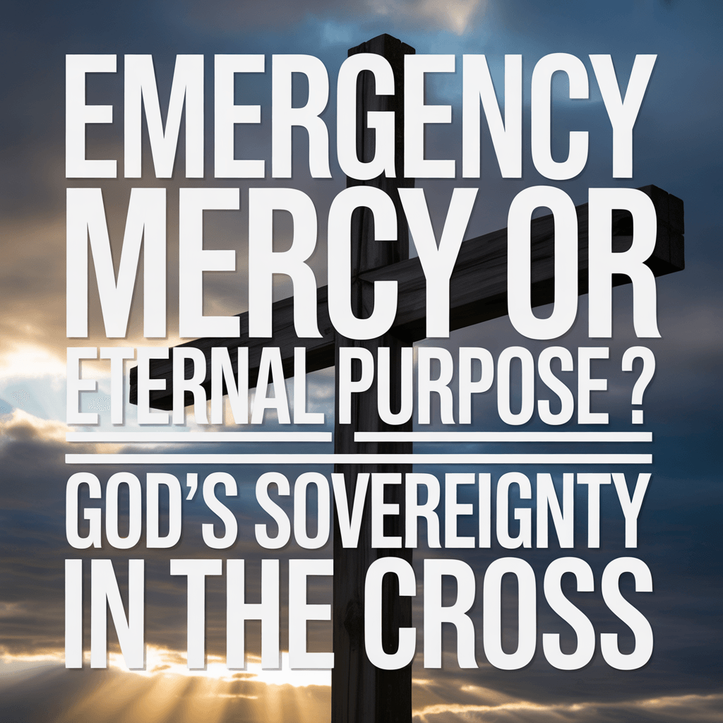 Emergency Mercy Poster with a Cross in the background of the photo